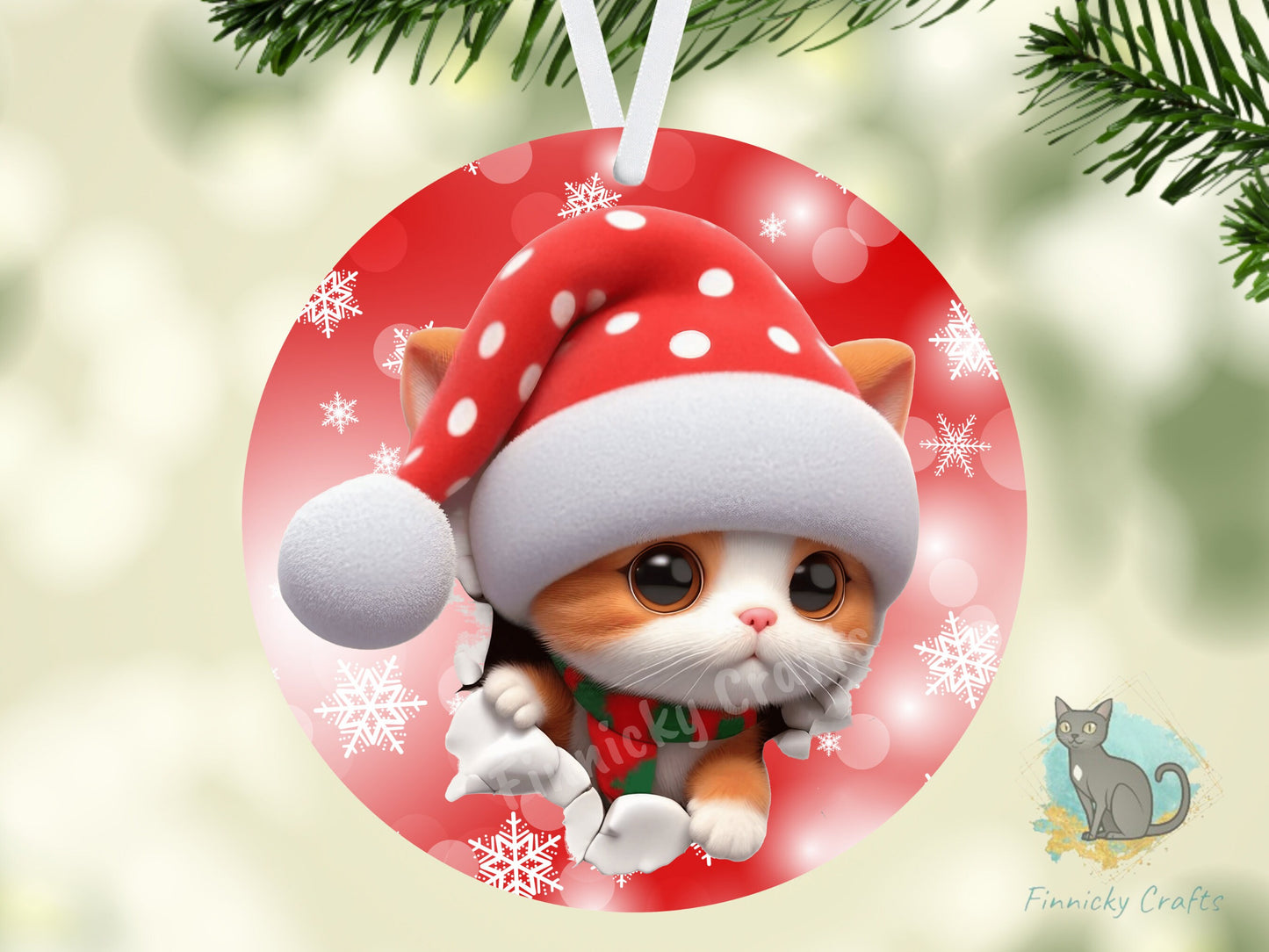 Circle Round 3D Christmas Cats Customizable Design Bundle, Sublimation, Digital, PNG, Design, Download