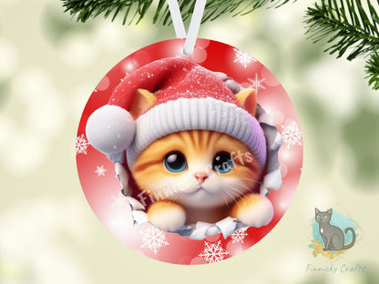 Circle Round 3D Christmas Cats Customizable Design Bundle, Sublimation, Digital, PNG, Design, Download