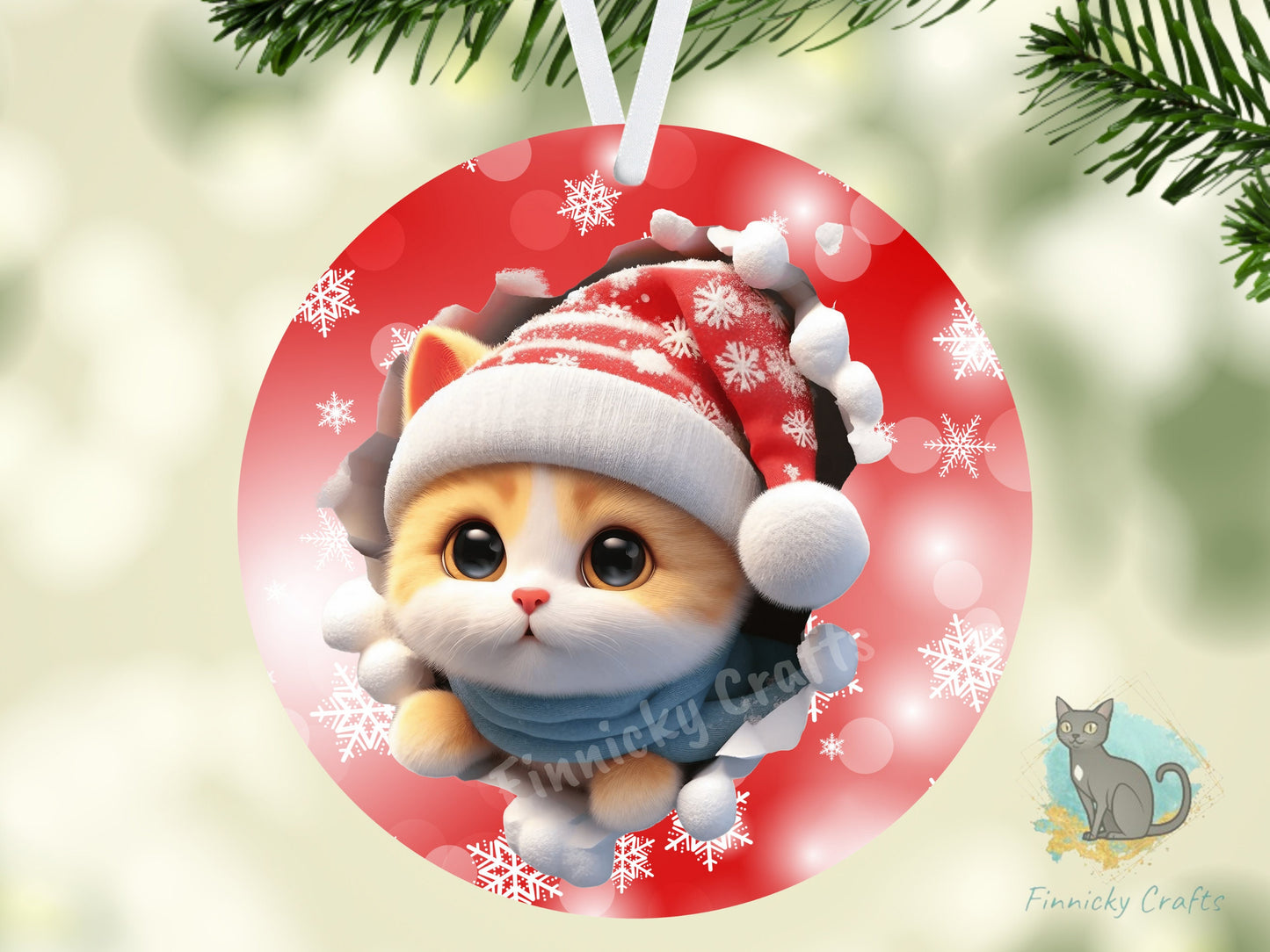 Circle Round 3D Christmas Cats Customizable Design Bundle, Sublimation, Digital, PNG, Design, Download