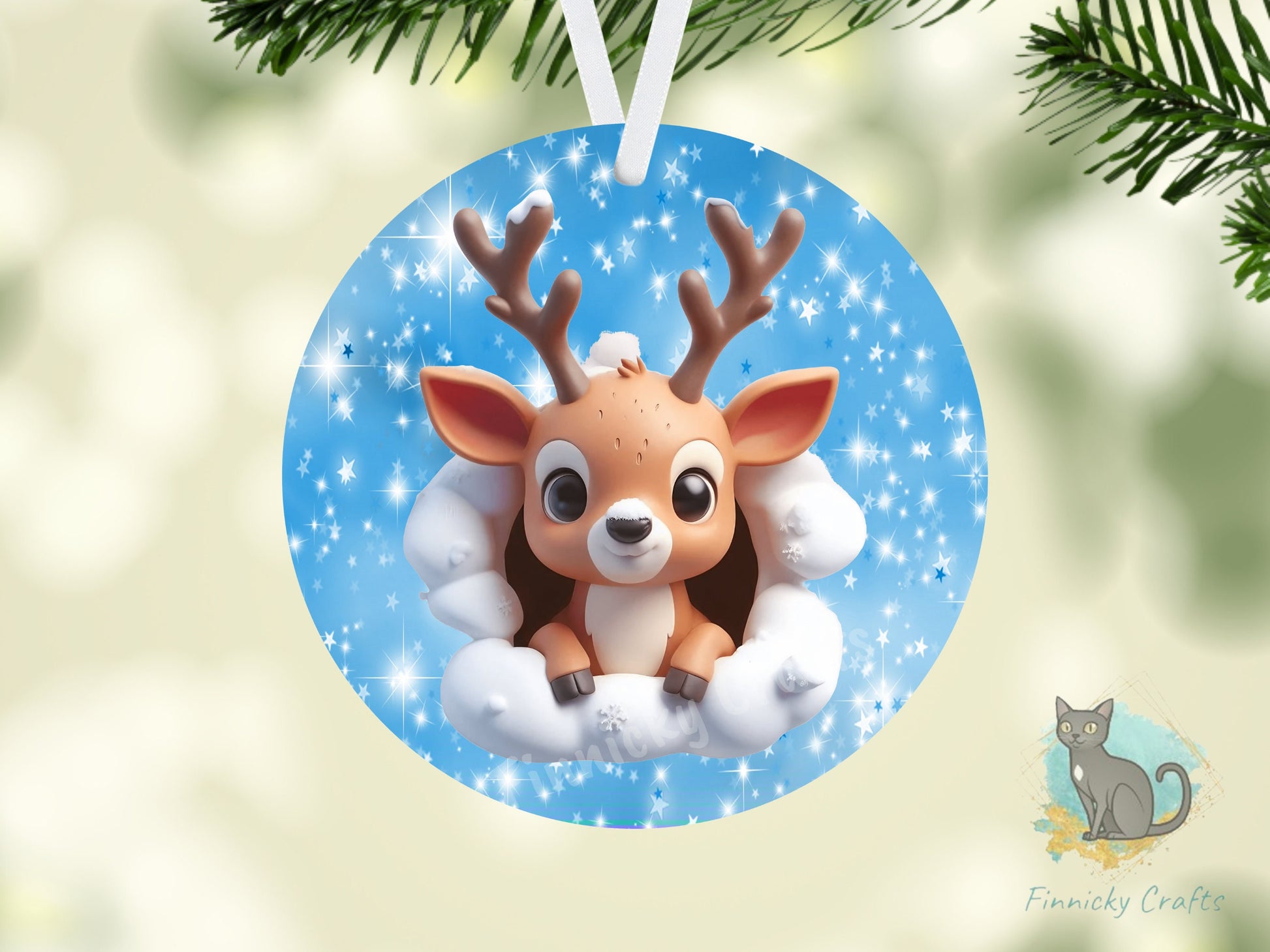 Circle Round 3D Christmas Reindeer Customizable Design Bundle, Sublimation, Digital, PNG, Design, Download