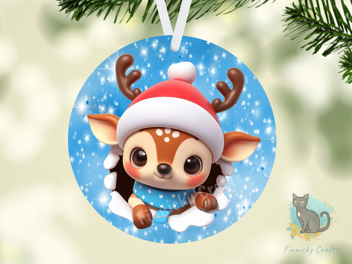 Circle Round 3D Christmas Reindeer Customizable Design Bundle, Sublimation, Digital, PNG, Design, Download