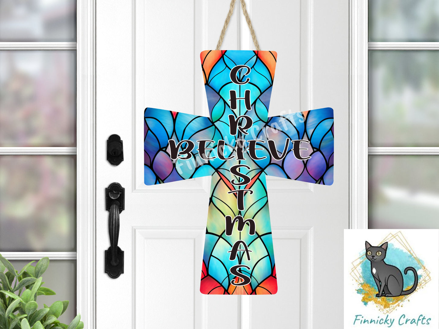 Christmas Stained Glass Cross, Sublimation, Digital, PNG Design, Download for Earrings, Wall Decor, Door Hanger, Keychain