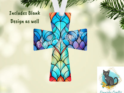 Christmas Stained Glass Cross, Sublimation, Digital, PNG Design, Download for Earrings, Wall Decor, Door Hanger, Keychain