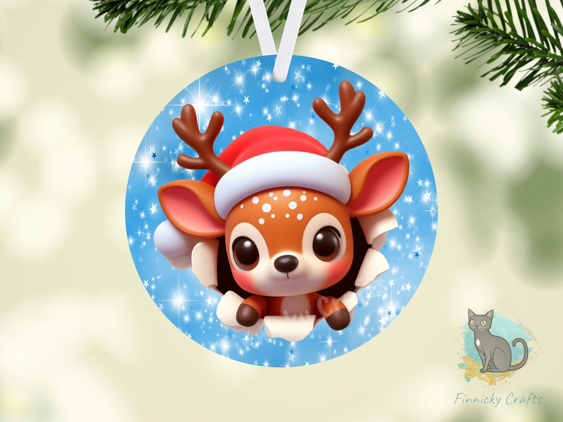 Circle Round 3D Christmas Reindeer Customizable Design Bundle, Sublimation, Digital, PNG, Design, Download