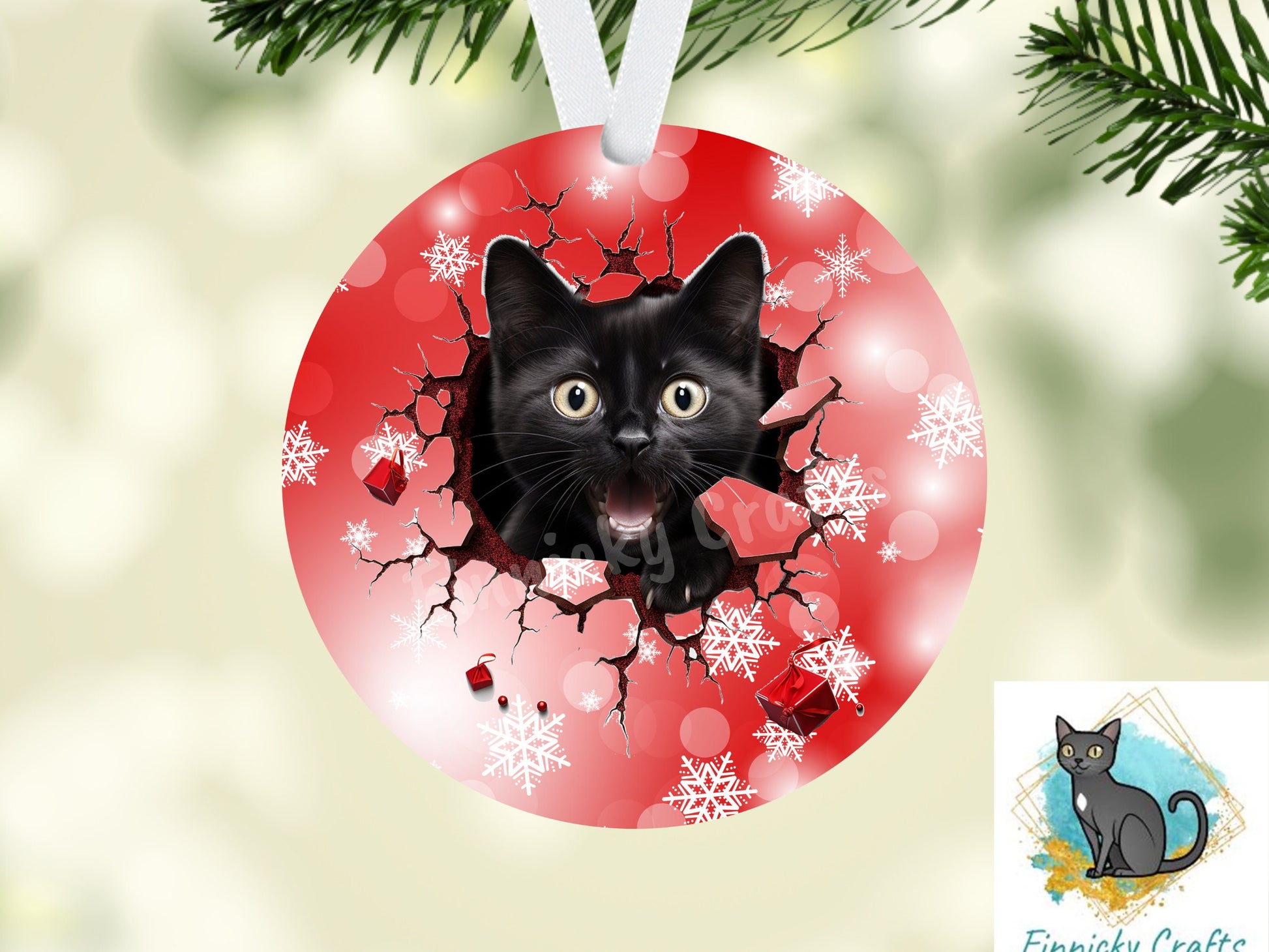 Circle Round 3D Christmas Black Cats Customizable Design Bundle, Sublimation, Digital, PNG, Design, Download