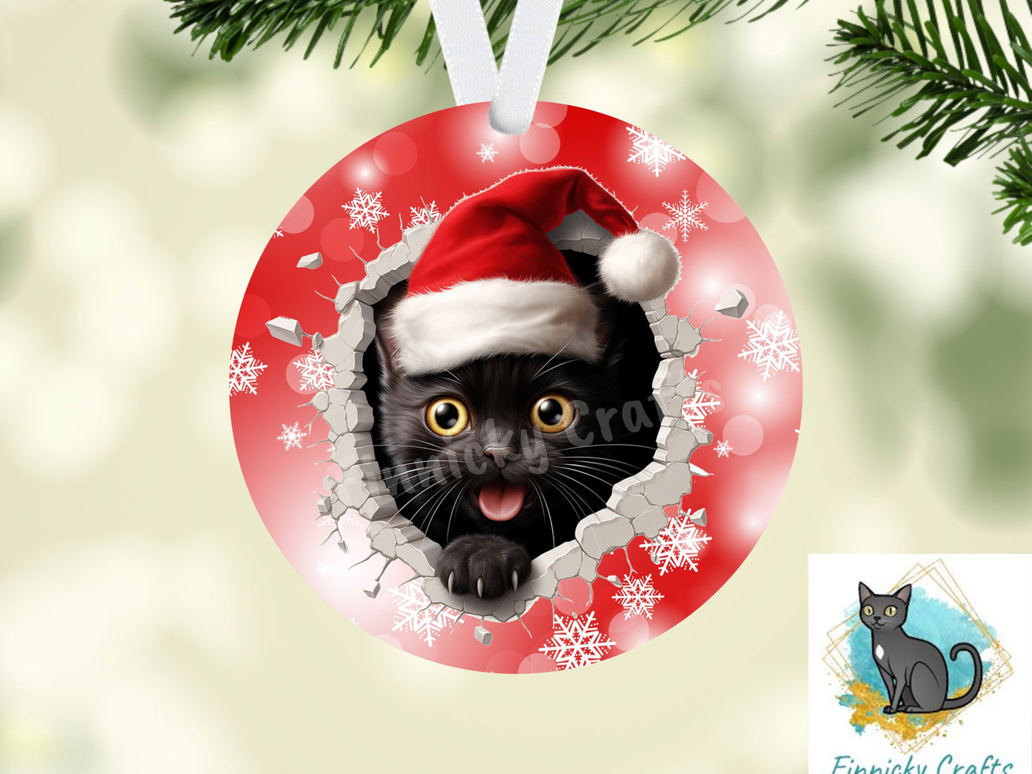 Circle Round 3D Christmas Black Cats Customizable Design Bundle, Sublimation, Digital, PNG, Design, Download