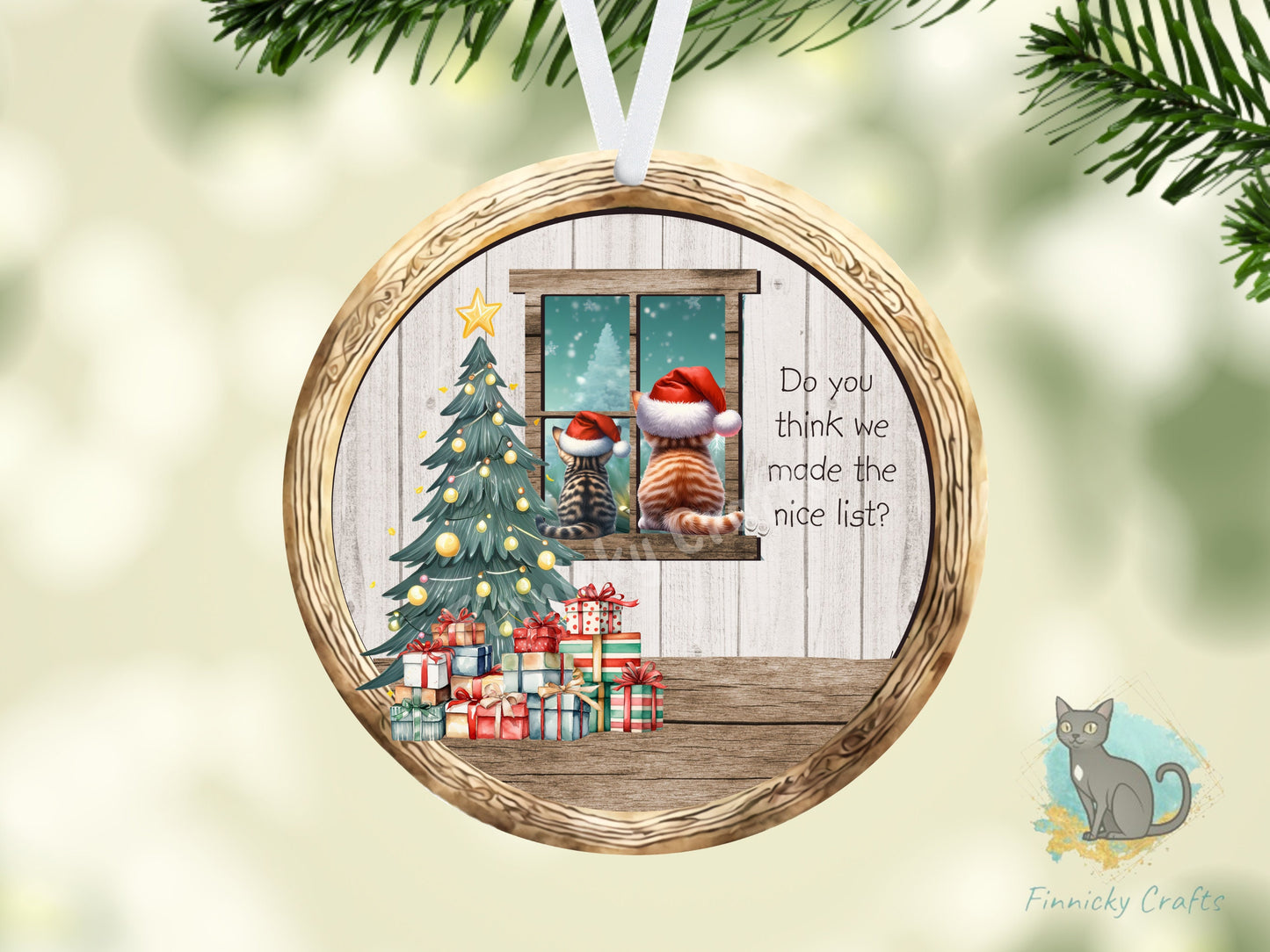 Circle Round Christmas Cats Customizable Design Bundle, Nice List, Sublimation, Digital, PNG, Design, Download