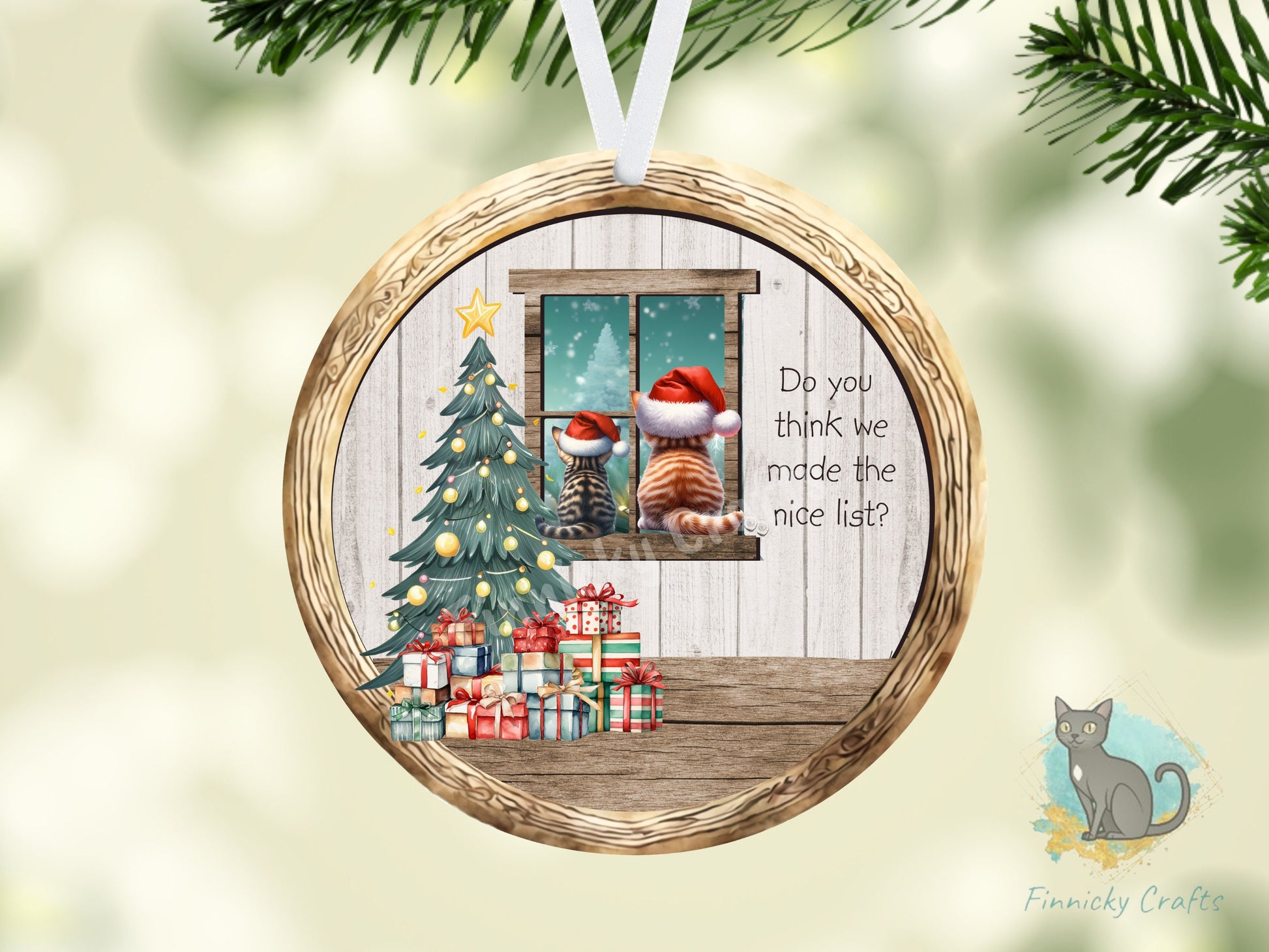 Circle Round Christmas Cats Customizable Design Bundle, Nice List, Sublimation, Digital, PNG, Design, Download