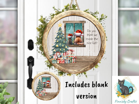 Circle Round Christmas Cats Customizable Design Bundle, Nice List, Sublimation, Digital, PNG, Design, Download