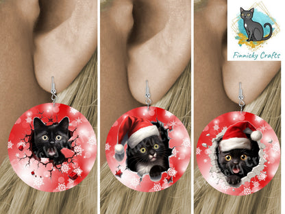 Circle Round 3D Christmas Black Cats Customizable Design Bundle, Sublimation, Digital, PNG, Design, Download