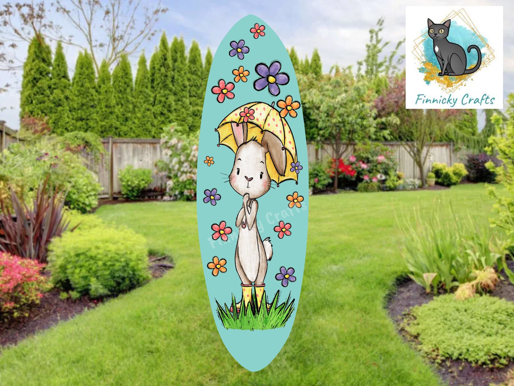 Bunny Flower Showers Long Oval Wind Spinner Design png