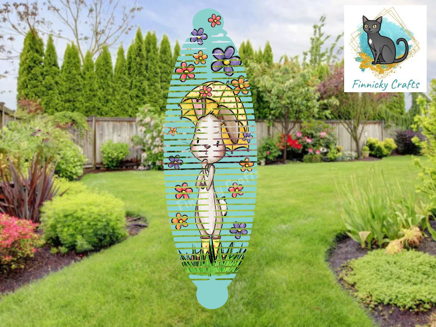 Bunny Flower Showers Long Oval Wind Spinner Design png