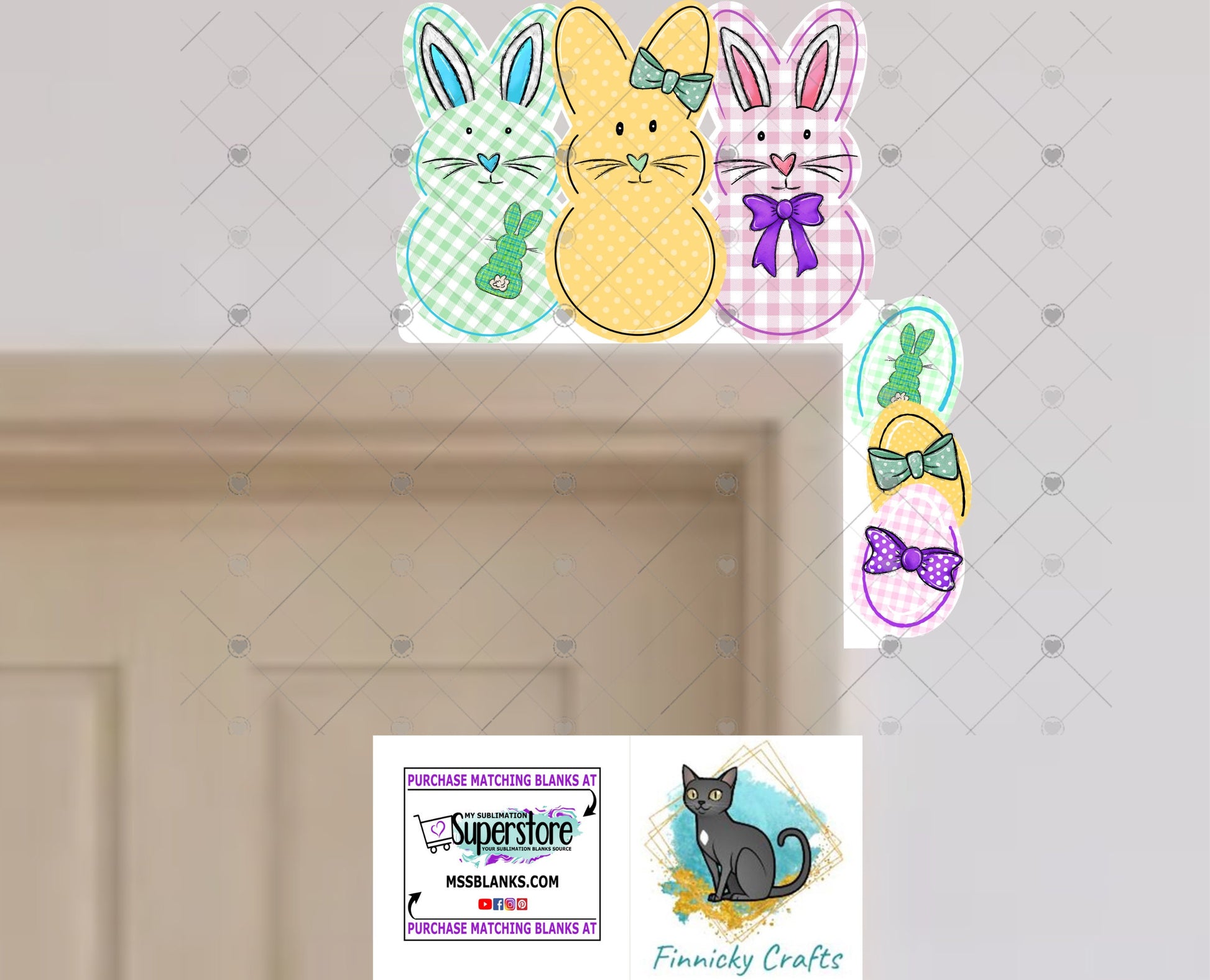 Bunnies and Eggs Corner Door Sitter- Door Topper - Decoration - Gift - PNG Digital Download for Sublimation