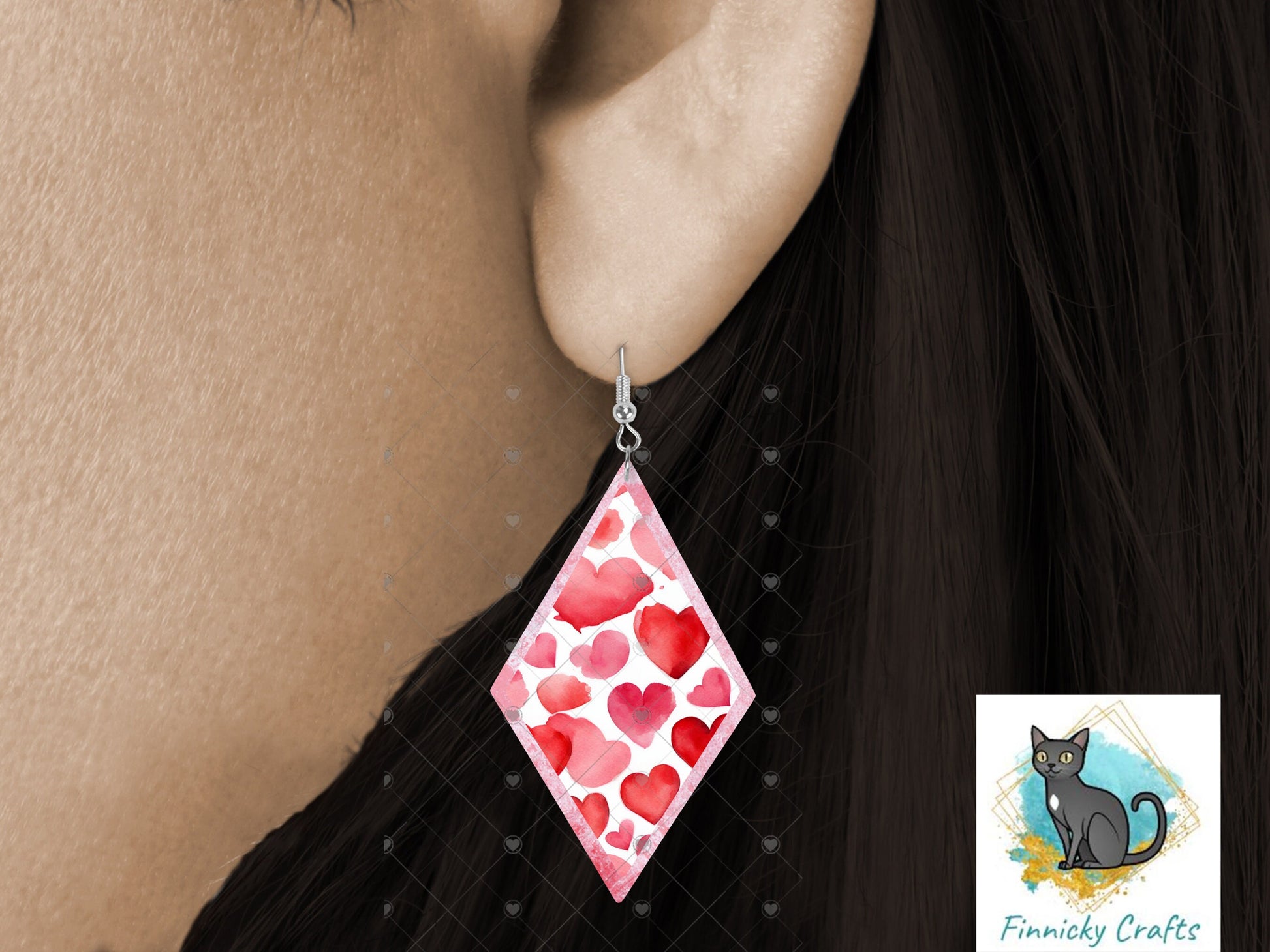 Diamond Shape MSS, Hearts, Earrings, Sublimation, Digital, PNG, Design, Download Only