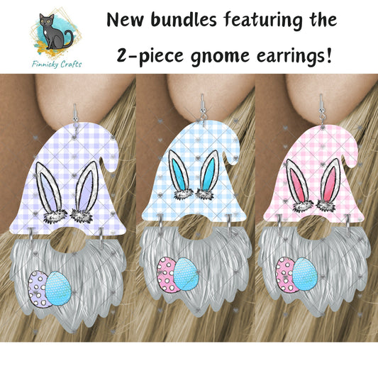 Bundle Easter Gnome Hat and Beard Earrings, Cute, 2 Piece, Easter Bunny, Spring, Sublimation, Digital Design, PNG, Download, Earrings