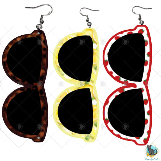 Sunglasses Shaped Earrings, Tortoiseshell, Lemon, Strawberry, PNG, Sublimation Design, Digital Download