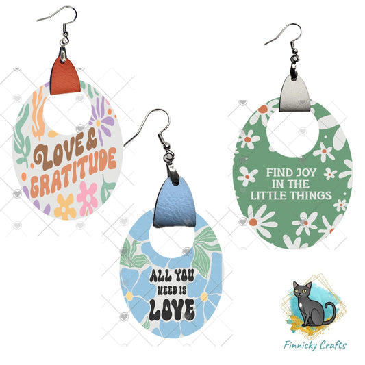 Oval Leather, Boho, Floral, Boho Quotes, Earrings, Sublimation, Digital, PNG, Design, Download