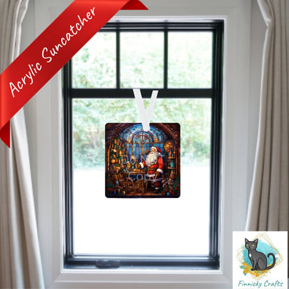 Christmas Stained Glass, Santa's Workshop, Sign, Sublimation, Digital, PNG, Design, Acrylic, Nightlight, Light Base