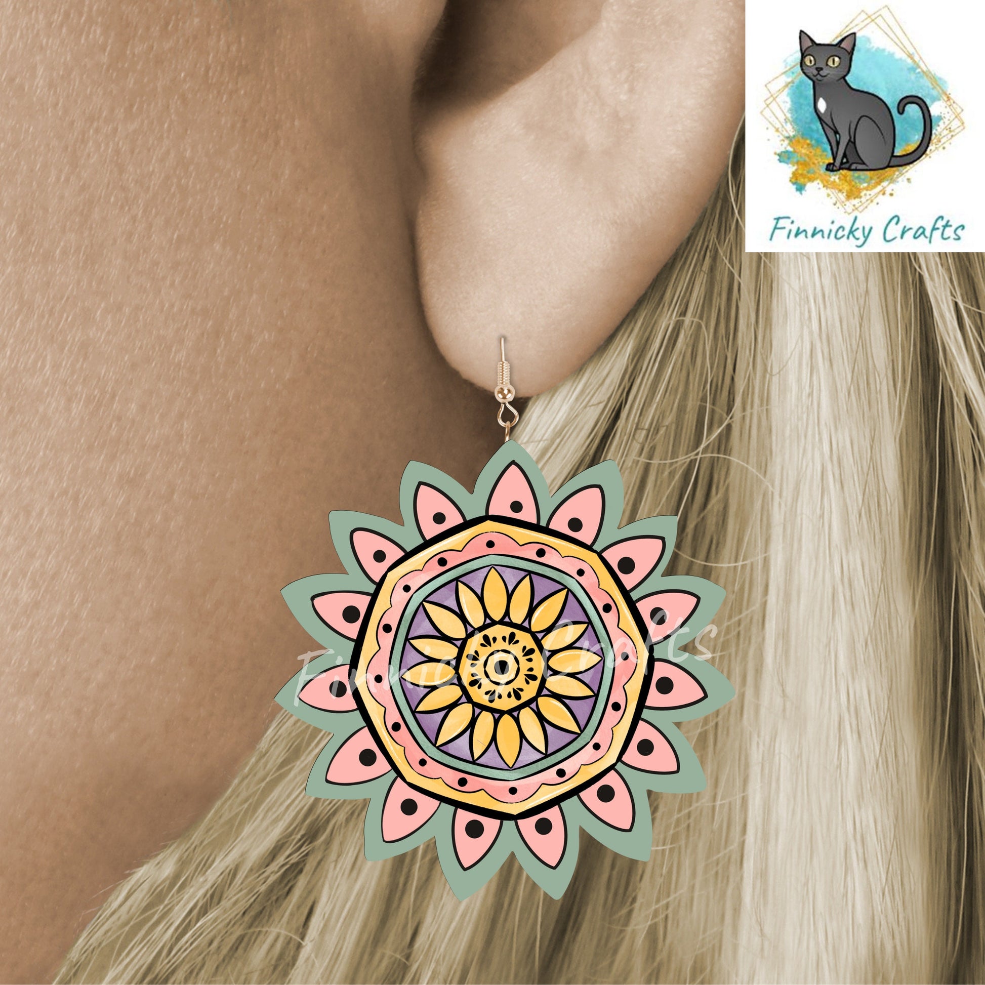 Sunflower Shape Earrings, PNG File For Sublimation Design, Digital Download, Sign, Bag Charm, Badge Reel, Suncatcher, Night Light