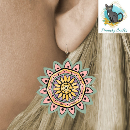 Sunflower Shape Earrings, PNG File For Sublimation Design, Digital Download, Sign, Bag Charm, Badge Reel, Suncatcher, Night Light