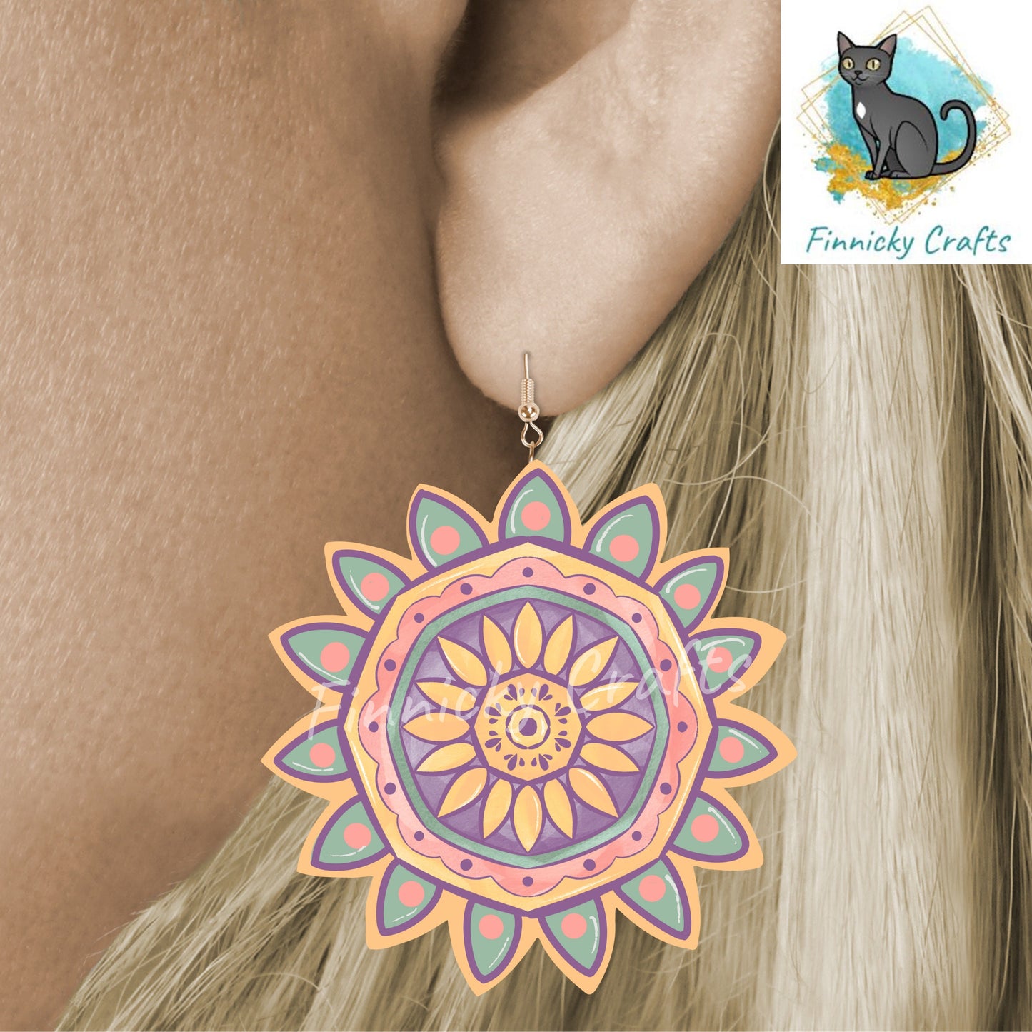 Sunflower Shape Earrings, PNG File For Sublimation Design, Digital Download, Sign, Bag Charm, Badge Reel, Suncatcher, Night Light