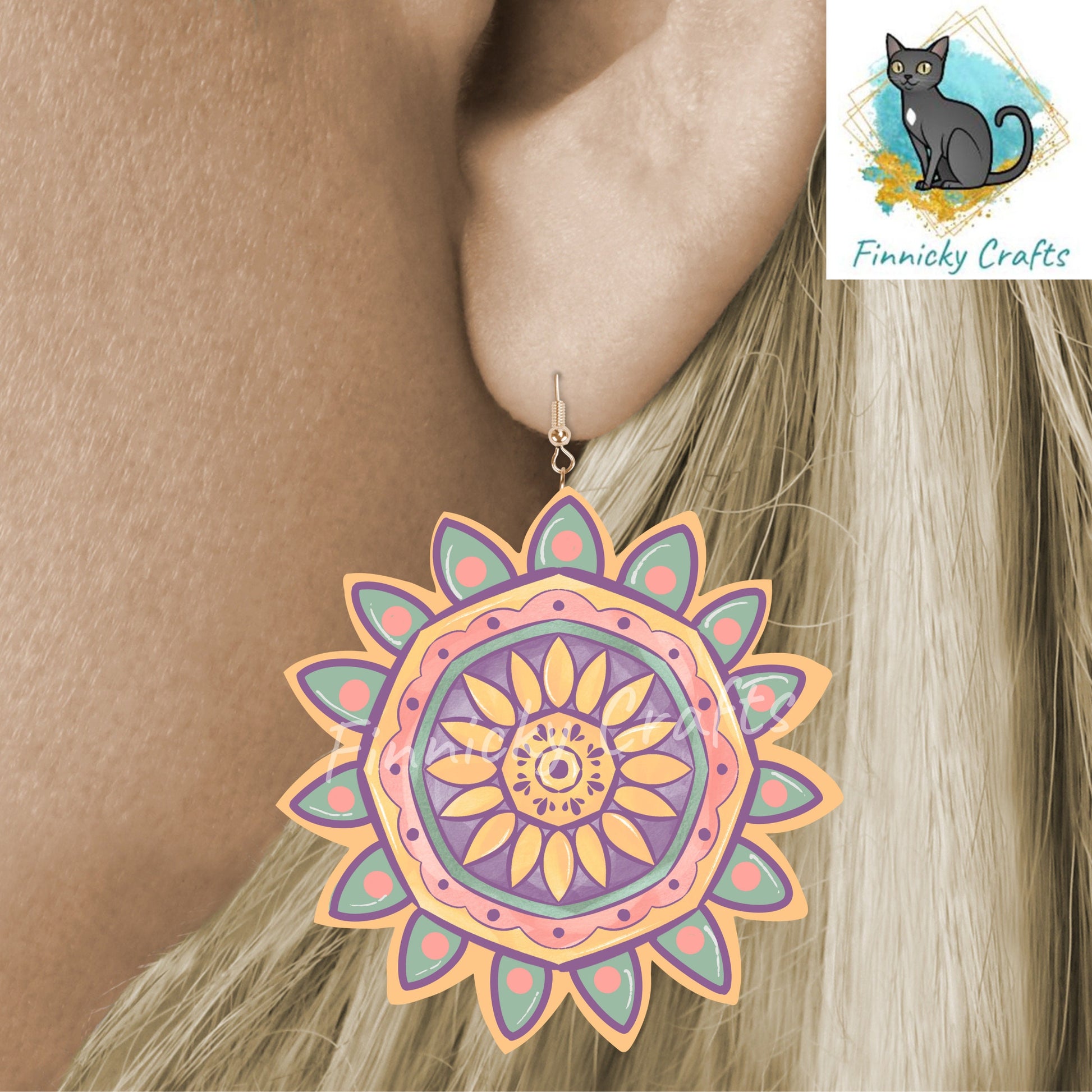 Sunflower Shape Earrings, PNG File For Sublimation Design, Digital Download, Sign, Bag Charm, Badge Reel, Suncatcher, Night Light