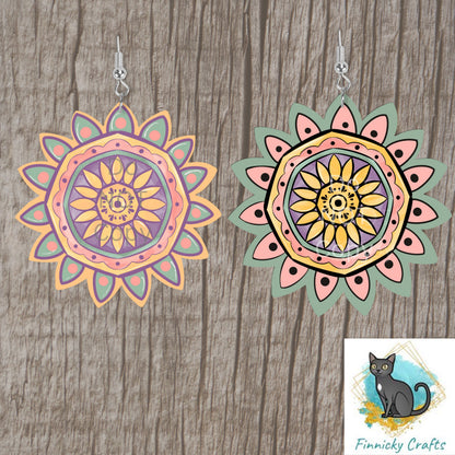 Sunflower Shape Earrings, PNG File For Sublimation Design, Digital Download, Sign, Bag Charm, Badge Reel, Suncatcher, Night Light