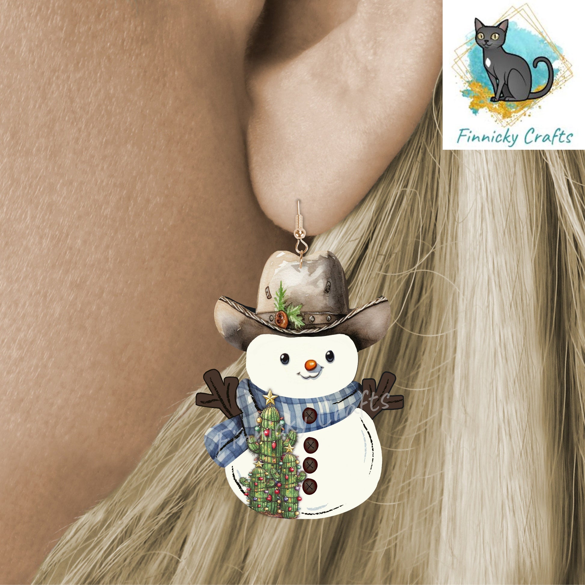 Cowboy Snowman- Sublimation Design -Earrings, Winter, Christmas, Ornament, Sign, Decor, Suncatcher, MDF, DTF, Acrylic