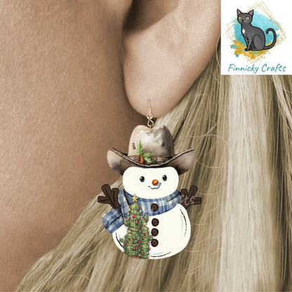 Cowboy Snowman- Sublimation Design -Earrings, Winter, Christmas, Ornament, Sign, Decor, Suncatcher, MDF, DTF, Acrylic