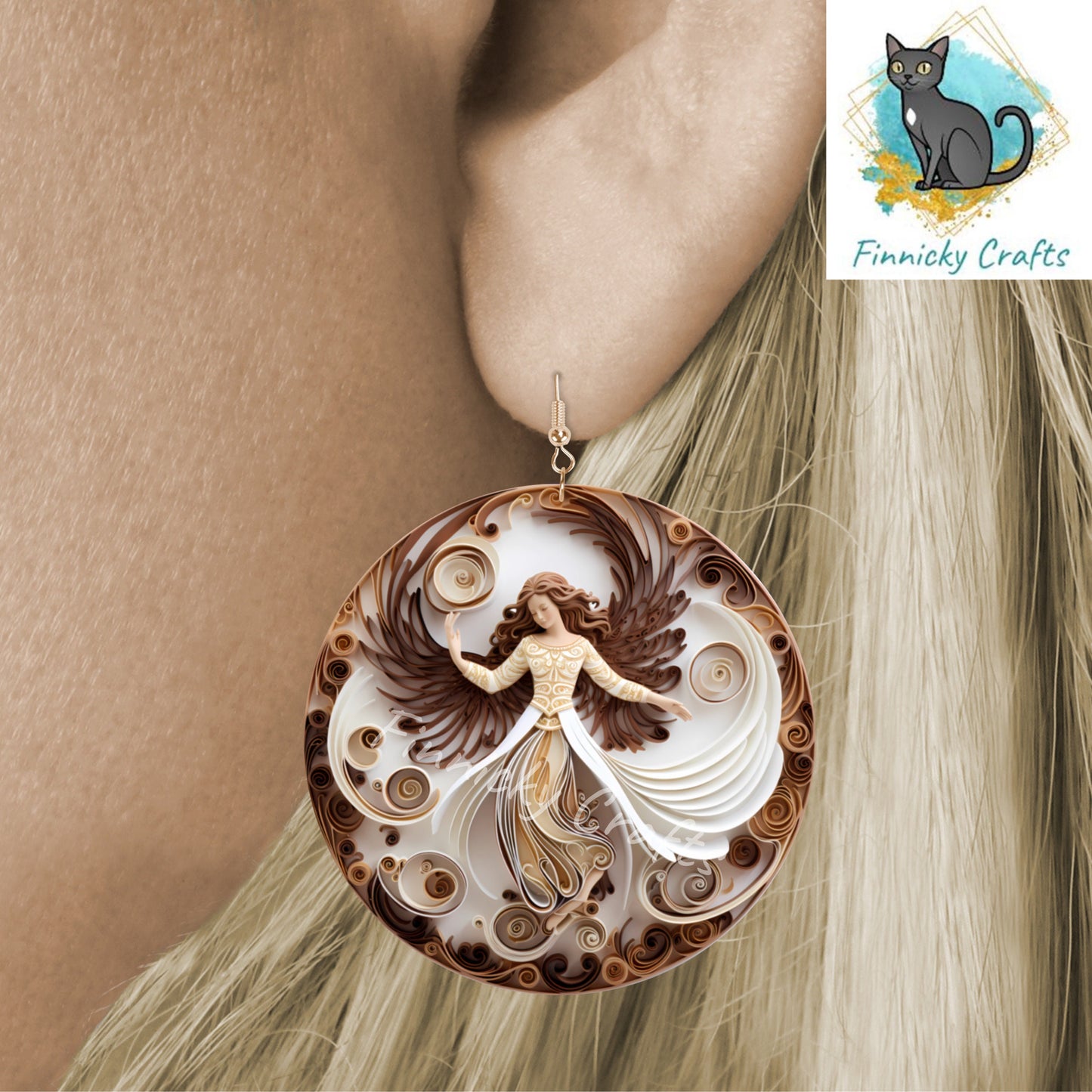 Christmas Angel, Papercut, Round Sign PNG, Digital Download for Sublimation, Door Sign, Earrings, Ornament, Badge Reel, Keyring, Night Light