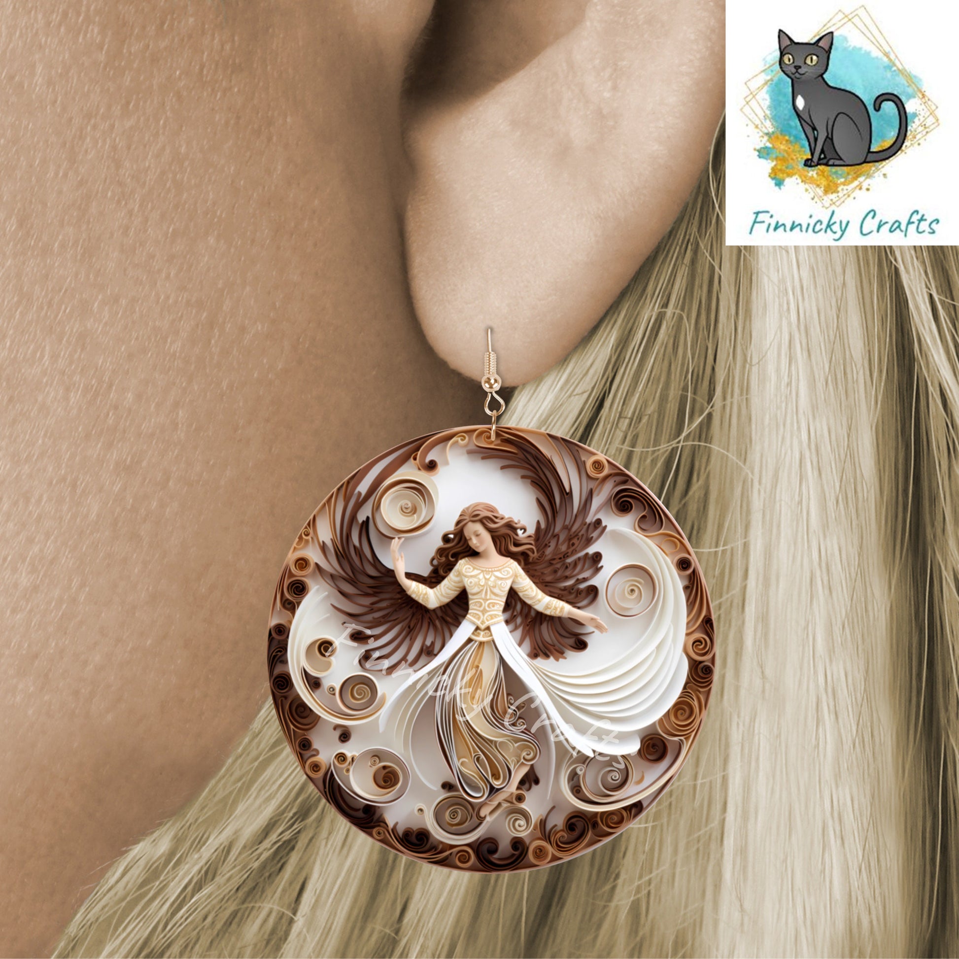 Christmas Angel, Papercut, Round Sign PNG, Digital Download for Sublimation, Door Sign, Earrings, Ornament, Badge Reel, Keyring, Night Light