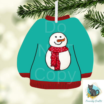 Snowman Sweater Ornament Design – Winter Nightlight Sublimation (PNG Digital Download)