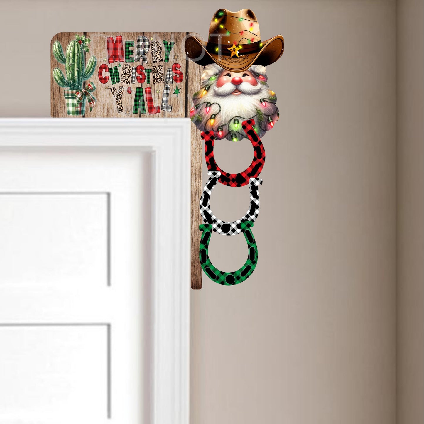 Cowboy Santa Corner Door Sitter- Door Topper - Decoration - PNG Digital Download for Sublimation - Over-the-door - Left, Right and blank