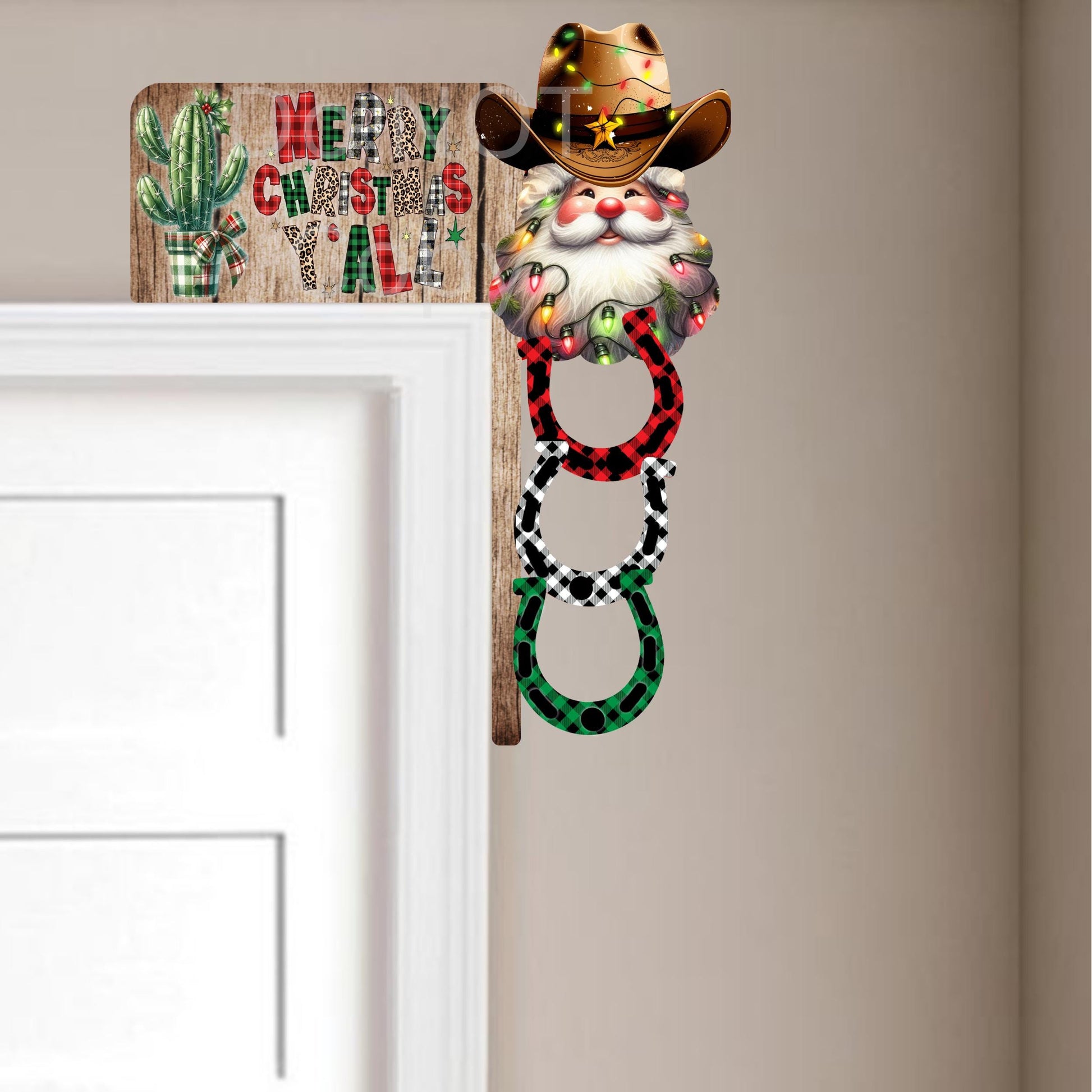 Cowboy Santa Corner Door Sitter- Door Topper - Decoration - PNG Digital Download for Sublimation - Over-the-door - Left, Right and blank