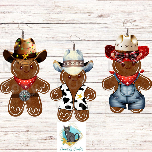 Cowboy Gingerbread Earrings Digital Download- Earrings, Keyrings, Ornaments, Decorations