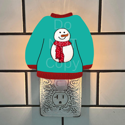 Snowman Sweater Ornament Design – Winter Nightlight Sublimation (PNG Digital Download)