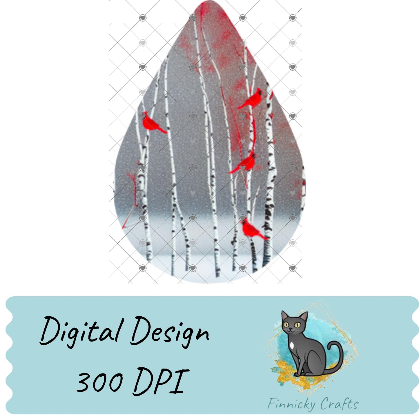 Cardinals in birch trees Teardrop Shape png - Earring Png - Teardrop Download