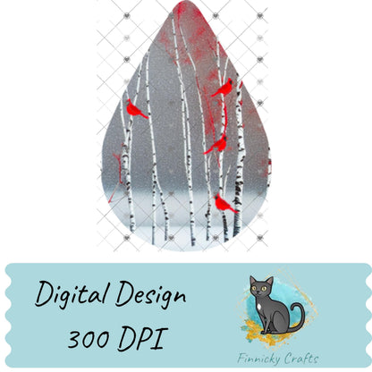 Cardinals in birch trees Teardrop Shape png - Earring Png - Teardrop Download