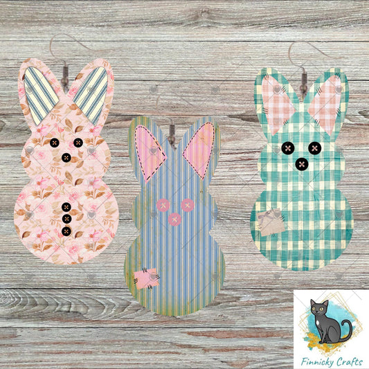 Bunny, Easter, Old Fabrics, Sublimation, Digital, PNG Design, Download for Earrings, Wall Decor, Door Hanger, Keychain