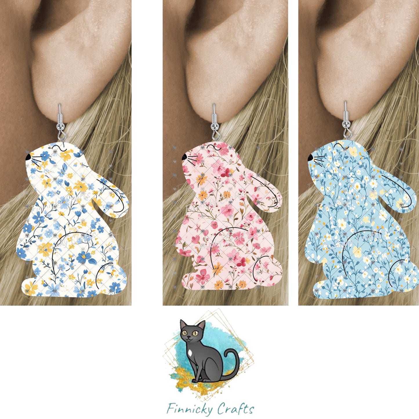 Bunny, Easter, Flowers, Sublimation, Digital, PNG Design, Download for Earrings, Wall Decor, Door Hanger, Earrings