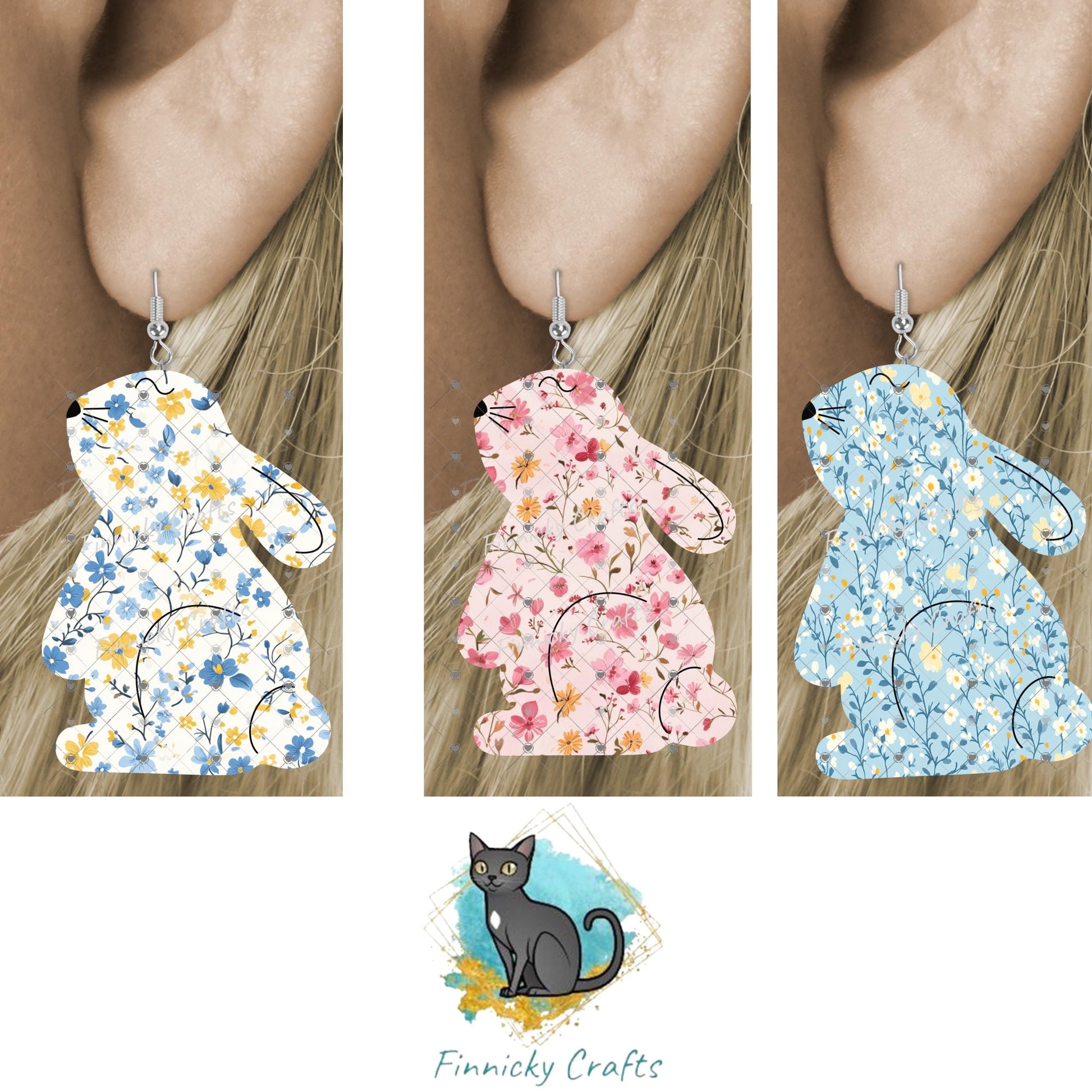 Bunny, Easter, Flowers, Sublimation, Digital, PNG Design, Download for Earrings, Wall Decor, Door Hanger, Earrings