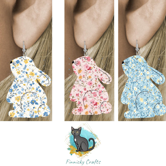 Bunny, Easter, Flowers, Sublimation, Digital, PNG Design, Download for Earrings, Wall Decor, Door Hanger, Earrings