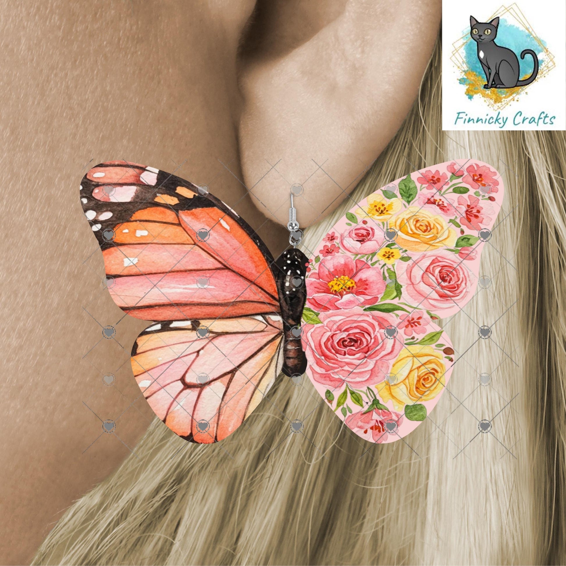 Butterfly Floral - Sublimation Design Png Template - Earrings, Necklace, Nightlight, Sign