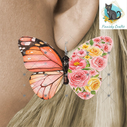 Butterfly Floral - Sublimation Design Png Template - Earrings, Necklace, Nightlight, Sign