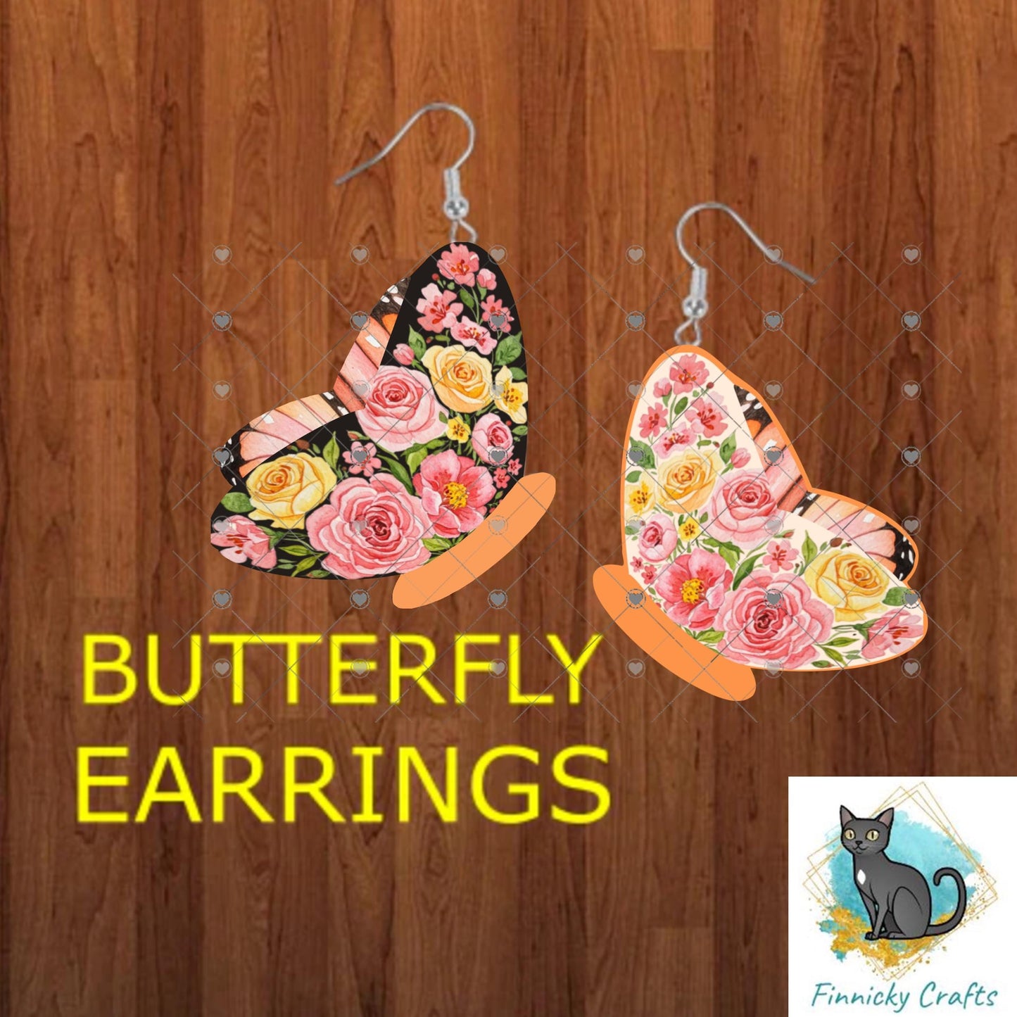 Butterfly Floral - Sublimation Design Png Template - Earrings, Necklace, Nightlight, Sign