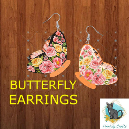 Butterfly Floral - Sublimation Design Png Template - Earrings, Necklace, Nightlight, Sign