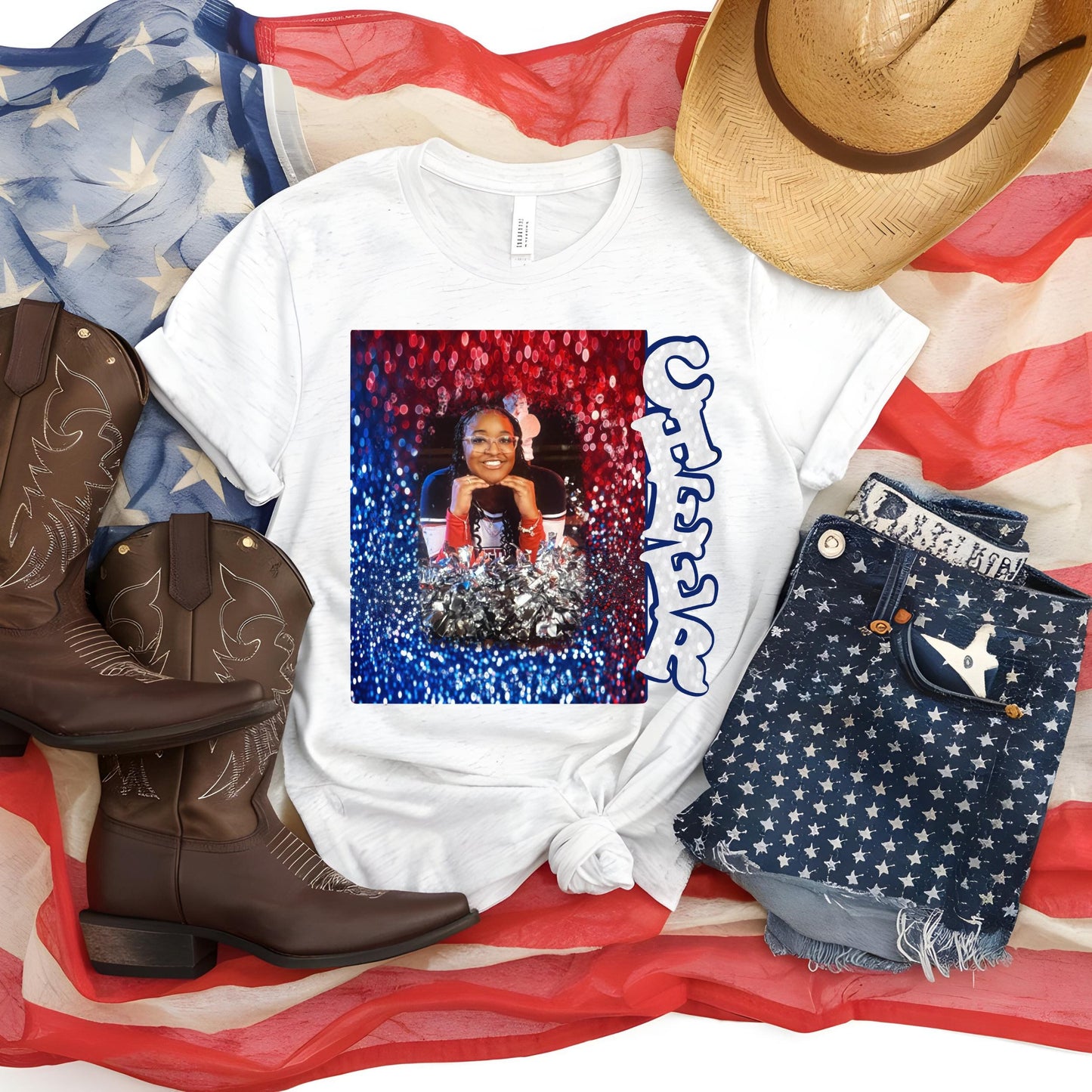 Cheer Frame Add Personalize, Customizable Digital File, red, white blue