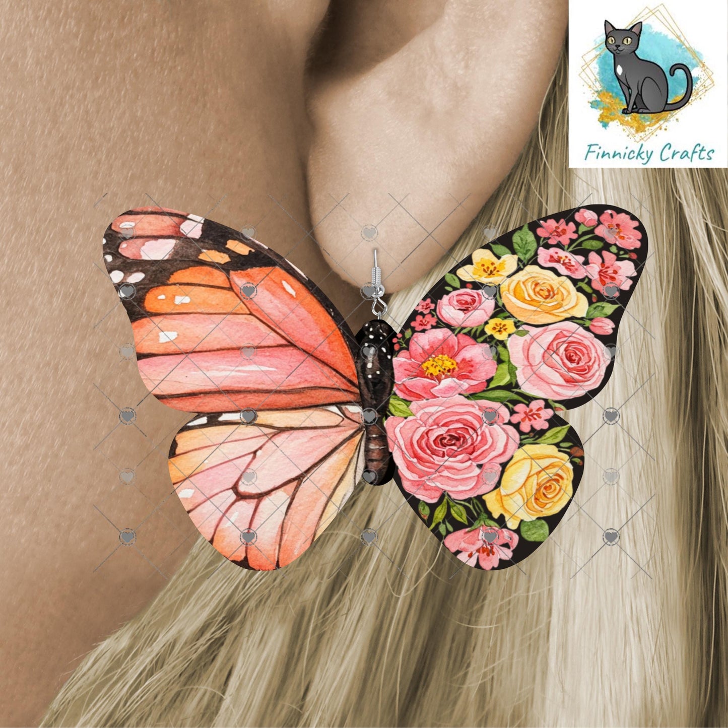 Butterfly Floral - Sublimation Design Png Template - Earrings, Necklace, Nightlight, Sign