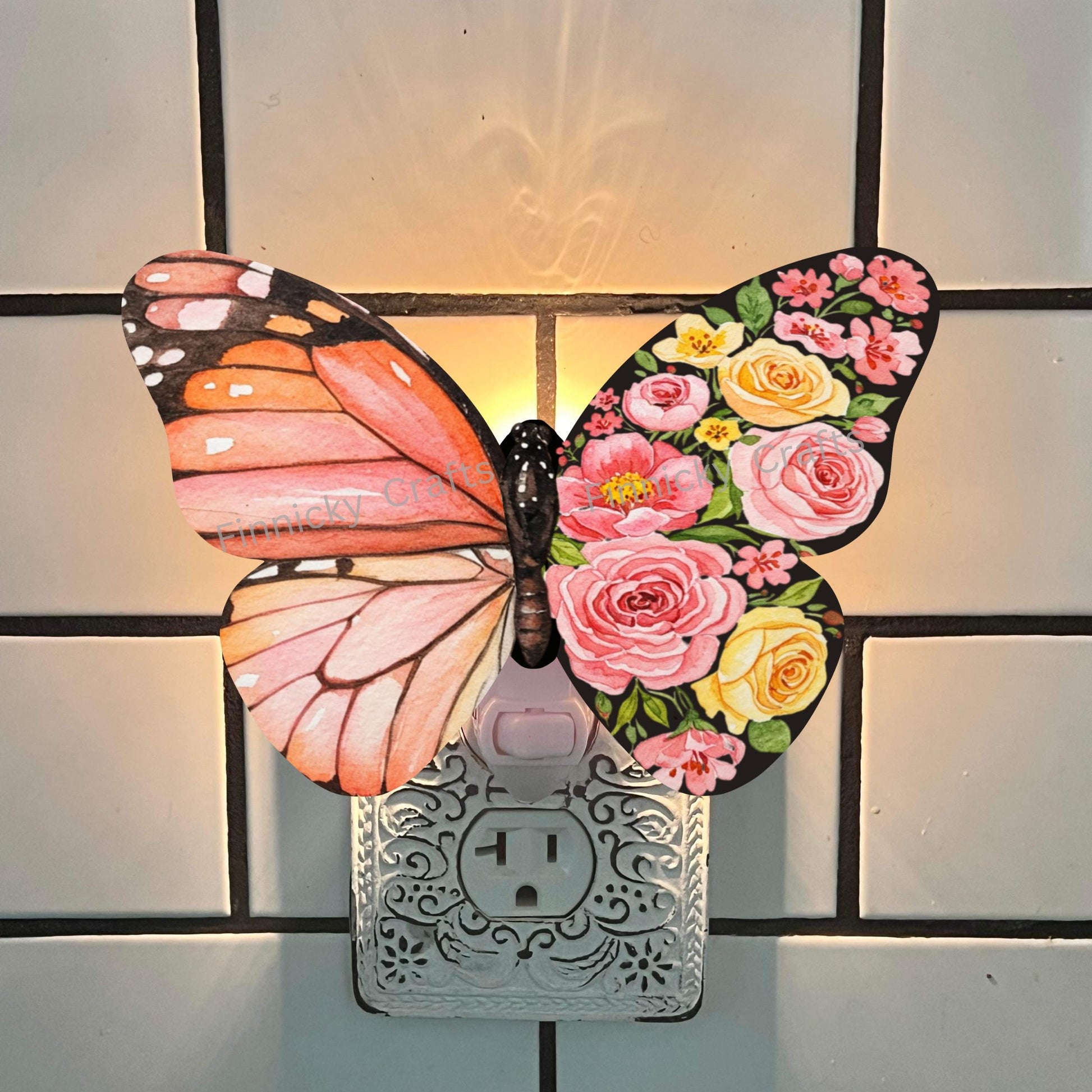 Butterfly Floral - Sublimation Design Png Template - Earrings, Necklace, Nightlight, Sign