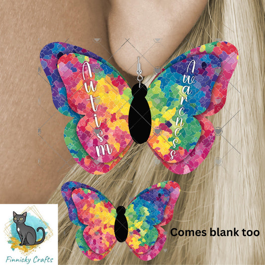 Butterfly Autism Awareness - Sublimation Design Png Template - Earrings, Necklace, Nightlight, Sign